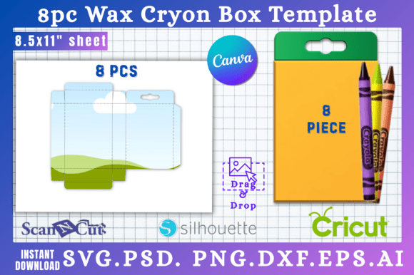 Download 8pc Wax Cryon Box SVG &amp; Canva Templates - Template Collection