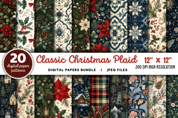 Download Classic Christmas Plaid Backgrounds - Round Collection