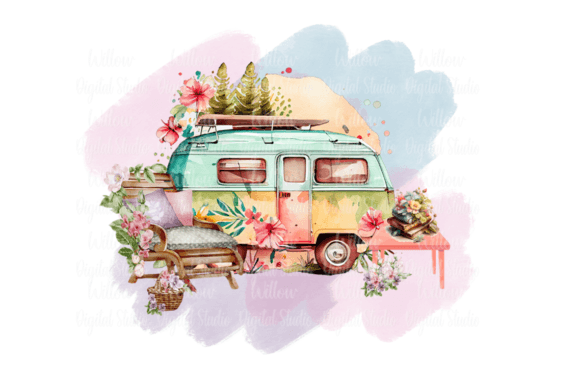 Download Retro Camper with Relaxing Surroundings - Round Collection