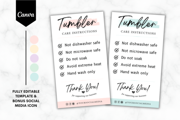 Download Tumbler Care Card Template 5 Colors - Template Collection